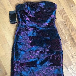 Bebe Multicolor Mini Cocktail Ribbon Dress Sz XS
